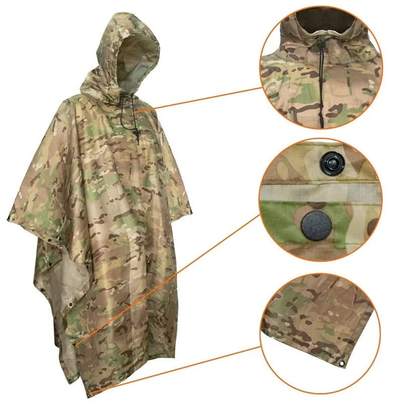 Man Military Impermeable Zipper Camo Raincoat