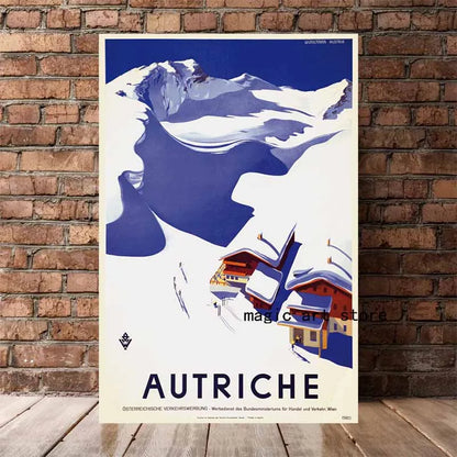 Retro Zermatt Chamonix Skiing Art Poster Vintage Australia