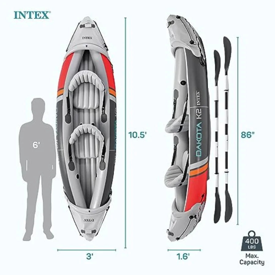 2Person Inflatable Kayak Set Dakota K2 with 86in Oars and Pump