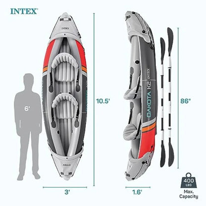 2Person Inflatable Kayak Set Dakota K2 with 86in Oars and Pump