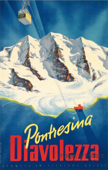 Retro Zermatt Chamonix Skiing Art Poster Vintage Australia
