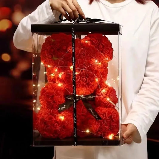 25cm Artificial Teddy Rose Flower Bear with Box Romantic Valentines Day