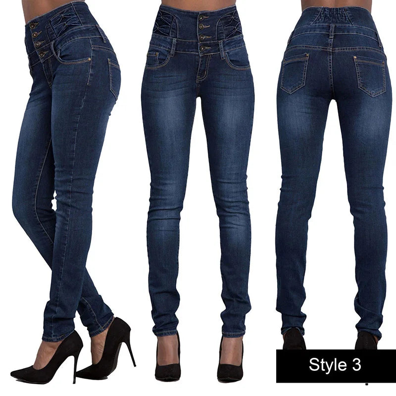Women Narrow Straight Leg Slim Wrap Hips Jeans Lady Vintage