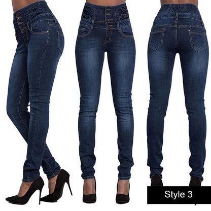 Women Narrow Straight Leg Slim Wrap Hips Jeans Lady Vintage