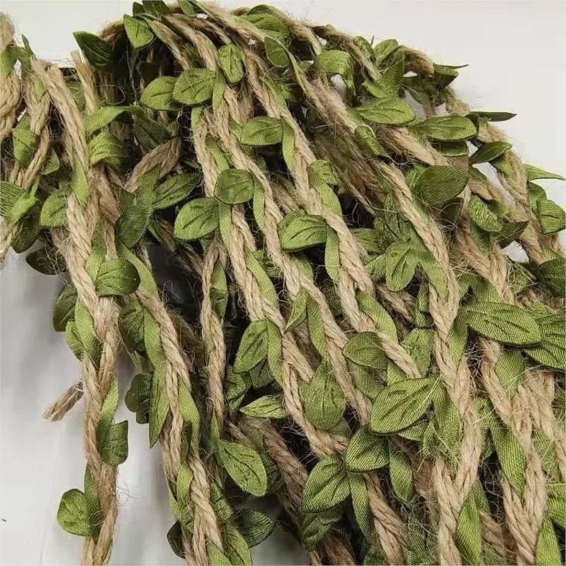 Hemp Rope With Fake Green Leaves Length 10 Meters