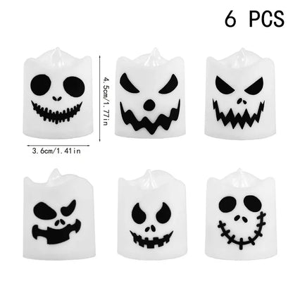 6pcs Halloween Led Ghost Pumpkin Candle Light Glowing Lamp