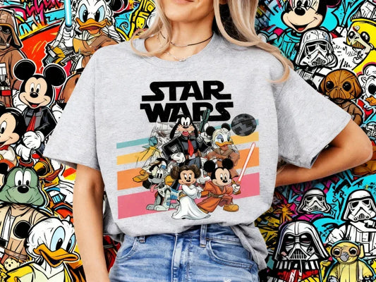 2025 Summer Retro Disney Mickey and Friends Star War Shirt