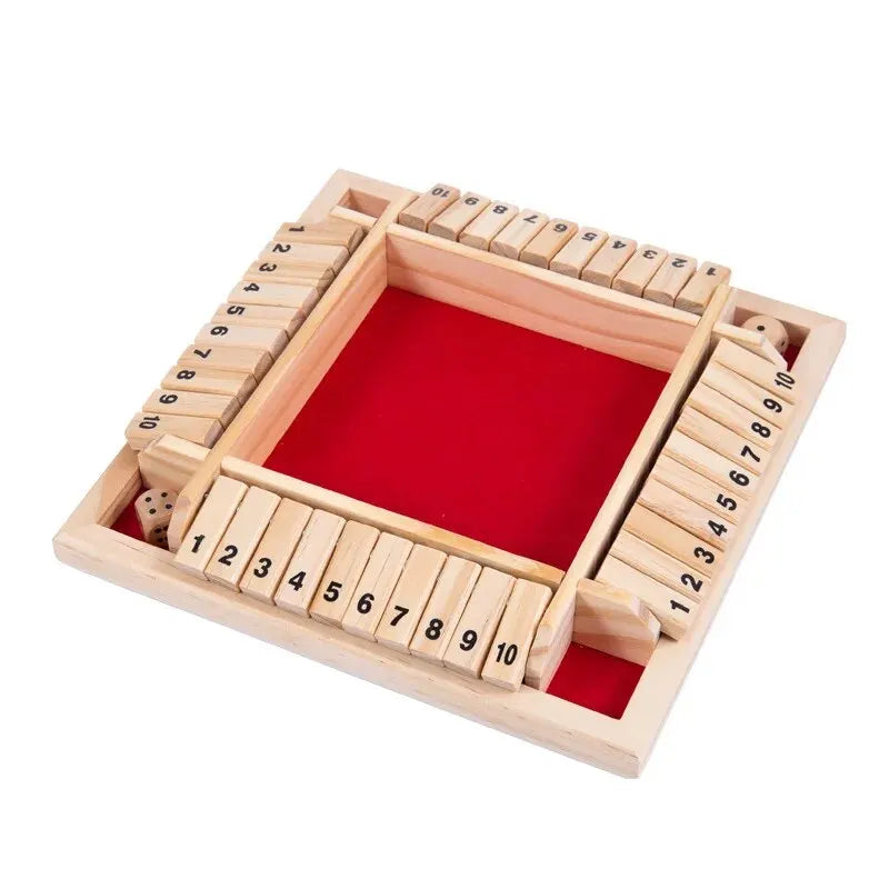 Wooden Dice Board Game Shut The Box for 4 Players Flaps & Dices