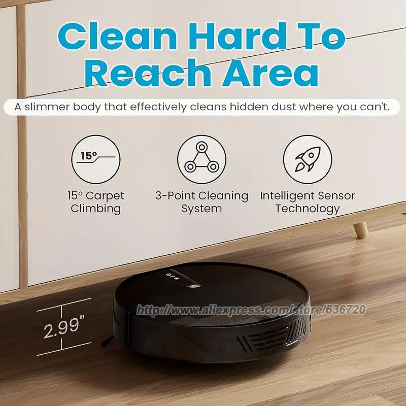 Robot Vacuum Cleaner with 3000Pa Cyclone Suction, APP